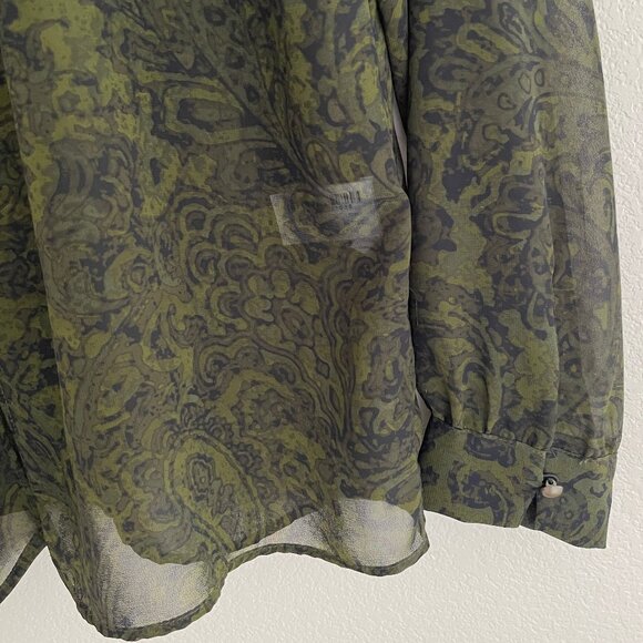 ZARA Forest Green & Black Print Lightweight Button Down Blouse: NWOT! Medium - Picture 6 of 7